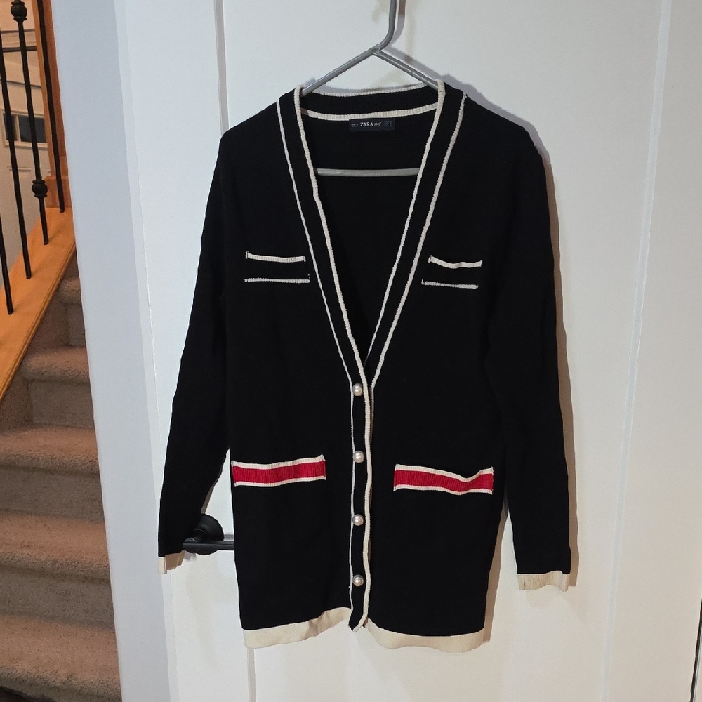 Zara Knit Black Sweater with Cream Stripe